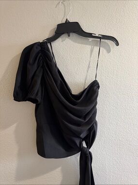 Glam Black Asymmetric Draped Top